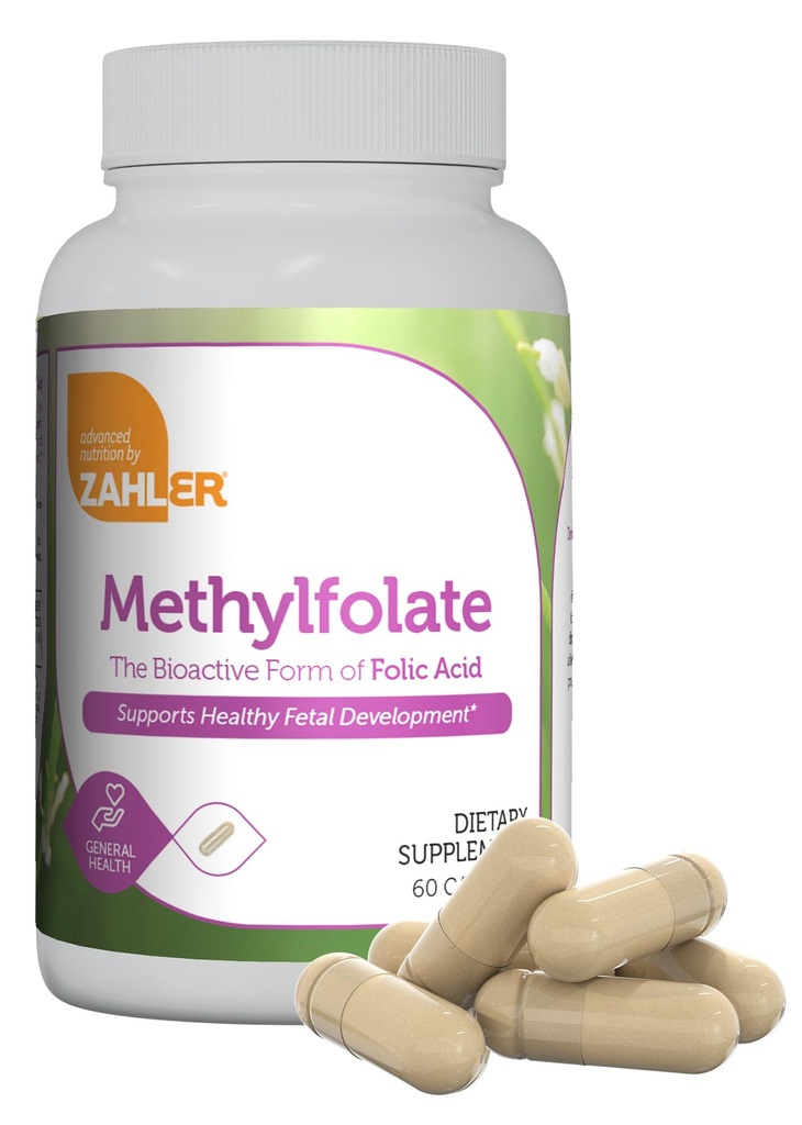 Zahler Methylfolate - Supporta lo sviluppo fetale sano e la salute genetica - Acido folico metilato da 1000 mcg DFE L-metilfolato - Kosher Non OGM Methyl Folate Supplemento per le donne (60 capsule)