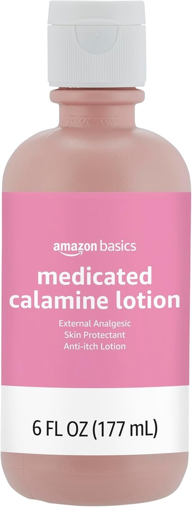 Basics Medicated Calamine Anti-Itch Lotion, Analgesic Skin Protectant, 6 Fluid Ounce, 1-Pack (Previously Solimo) (Nuova Formula)