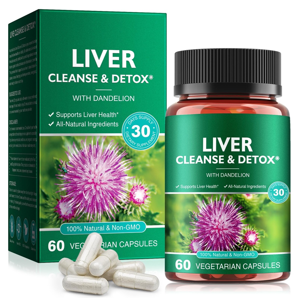 Detox & riparazione del fegato - Supporto per fegato di salute Integratore a base di erbe con cardo del latte, Burdock, curcumina curcuma, Dandelion, e altro - 60 Vegan Liquid Phyto-Caps