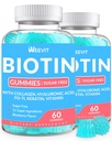 Gummie biotina senza zucchero, biotina e collagene con Keratina, Acido ialuronico per le donne e gli uomini | Crescita dei capelli, Pelle gonfia e unghie forti | Vitamina B7 Supplemento, Non OGM, Masticabile