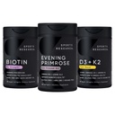 Ricerca sportiva Vegan Biotin 10.000mcg con olio di cocco, Sera Primrose Supplemento da olio pressato a freddo e vegetale vitamina K2 MK7 + Vegan D3 5000iu