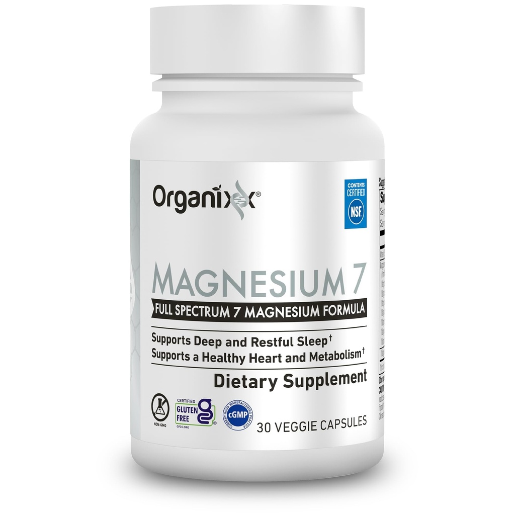 Integratore di Magnesio di Organixx, Capsule di Magnesio Naturali per il supporto del sonno, Recupero del muscolo, con Vitamina B6 e Citrato Manganese e Glycinate, Alta Assorbimento, Vegan, Non OGM (30 Conte)