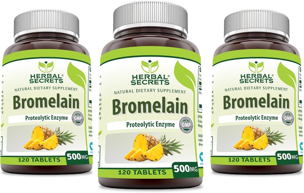 Herbal Secrets Bromelain 500 Mg 120 Tablets Supplemento | Confezione di 3 | Non-GMO | Gluten Free | Made in USA