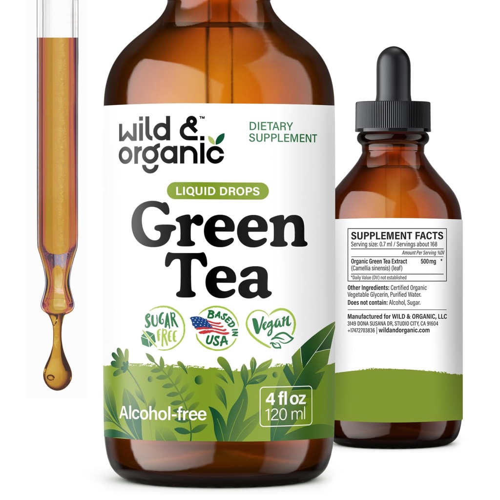 Estratto di tè verde selvatico e organico Gocce liquide - Antiossidante-Rich Green Tea Supplement - 2-Month Fornitura - Vegan, Zucchero & Alcohol-Free Camellia Sinensis Tincture - 4 fl oz