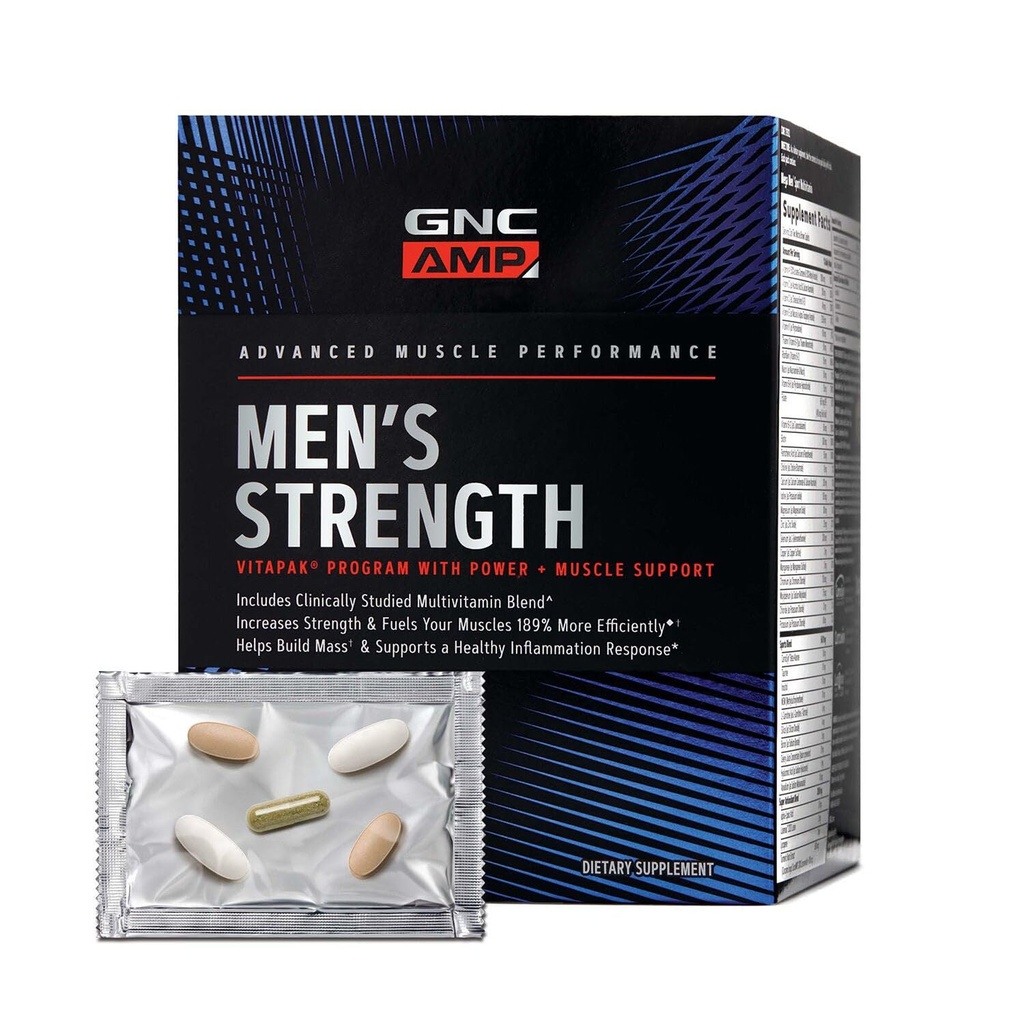 GNC AMP Programma Vitapak di resistenza degli uomini, 3 prodotti in 1 confezione, Creatina assorbibile, costruzione di massa, muscoli di potenza, Primers anabolizzanti, Boost testosterone, ingredienti provati, Multivitamin, alimentazione di 30 giorni