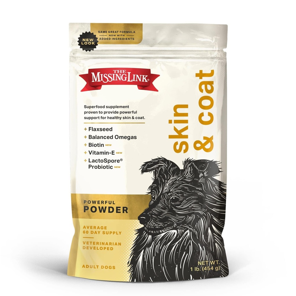 La pelle di collegamento mancante & Cappotto + Probiotici Supplemento 1lb Bag - Potente polvere Superfood per cani Supporta pelle sana & cappotto lucido, promuove la crescita dei capelli