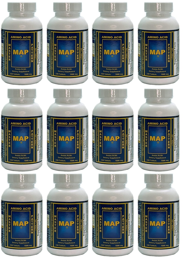 Confezione da 12 Bottiglie di MAP Master Amino Acid Pattern (120 Tablet/Bottle) 99% Net Nitrogen Utilizzo (NNU) - Formula originale del Dr. Luca Moretti