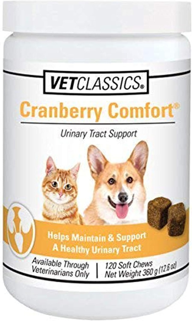 Vet Classics Cranberry Comfort Urinary Tract Pet Supplemento per cani, gatti – Mantiene la salute della vescica del cane, controllo della vescica del gatto – Integratori per l'incontinenza – 120 Soft Chews
