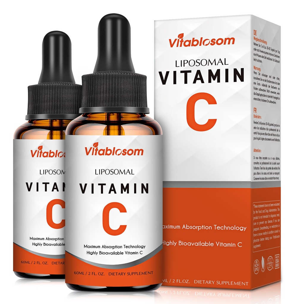 Vitamina C 2000mg Liquido per adulti, ad alto assorbimento VIT C, massimizzare la vitamina C, sistema immunitario e supporto antiossidante, 60ML (2 Bottiglia)