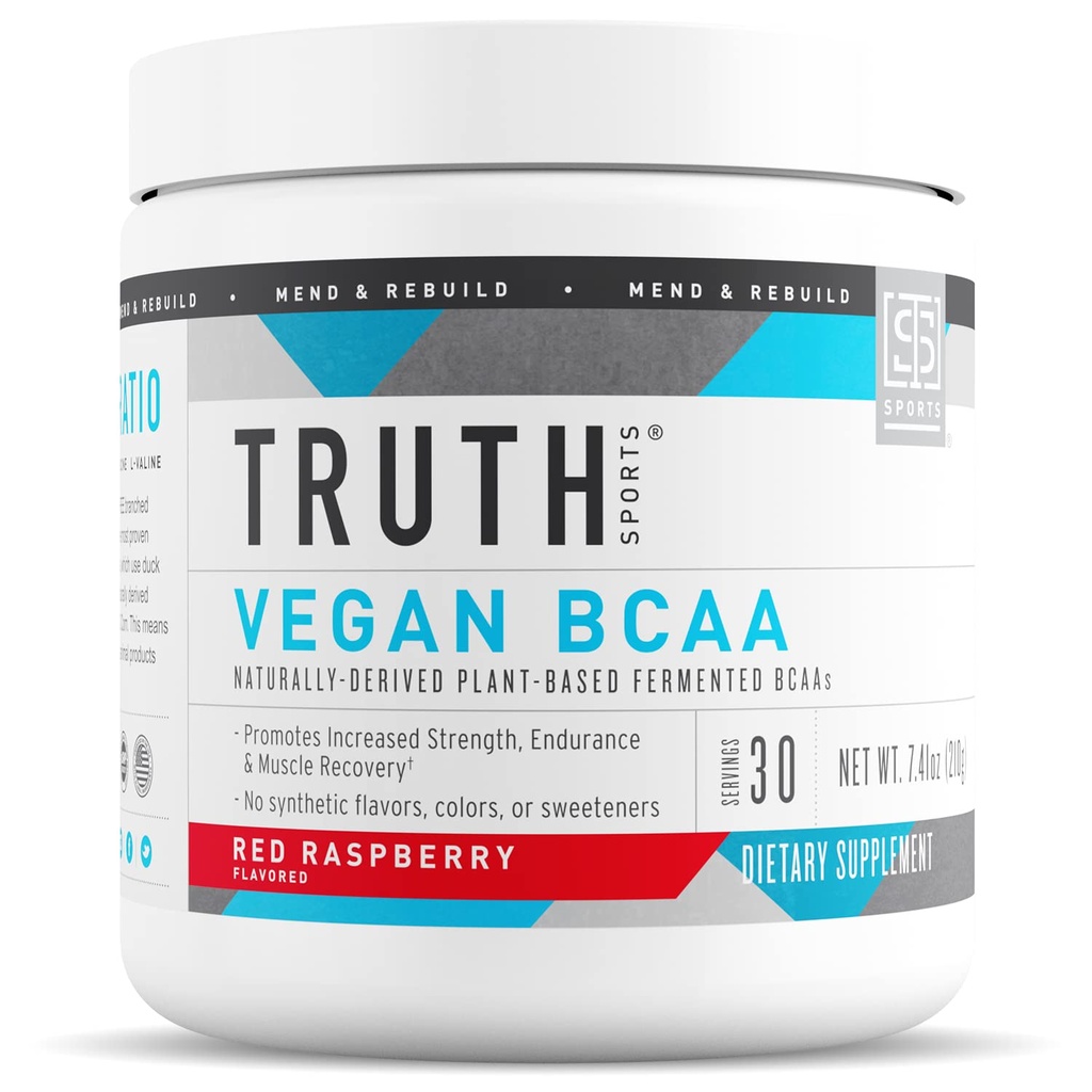 Verità Nutrizione Vegan BCAA Polvere - 2:1:1:1 Ratio naturale BCAAs polvere di aminoacidi per l'energia, costruzione del muscolo, Post Workout Recovery Drink per il recupero del muscolo (Red Raspberry, 30 Serves)