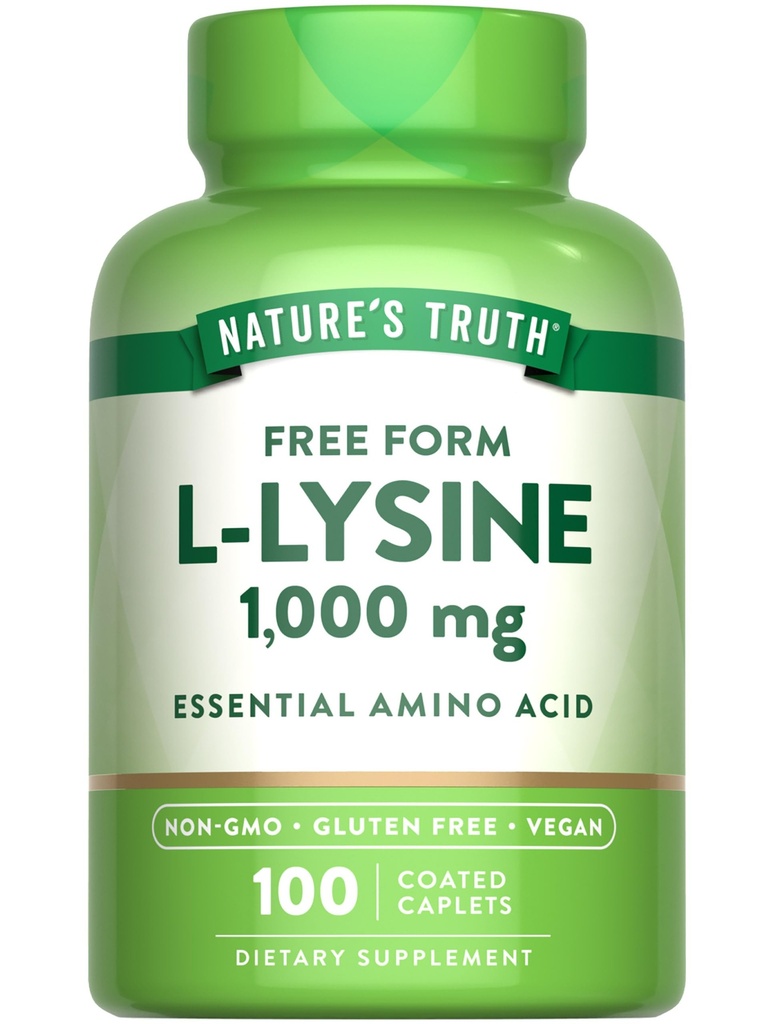 La verità della natura L Lysine 1000mg | 100 Caplets ricoperti | Aminoacido essenziale | Vegan, Non OGM, & Gluten Supplemento gratuito