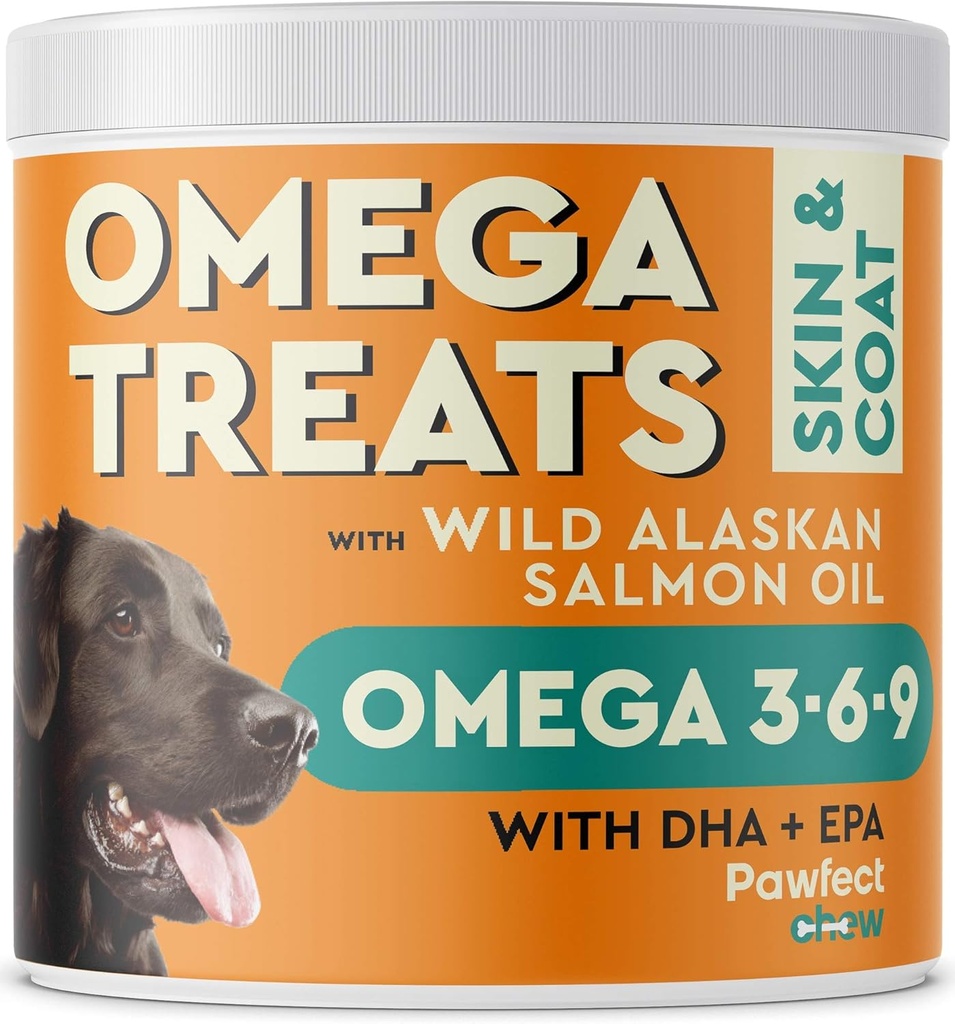 PAWFECTCHEW Omega 3 per cani (60 Chews) - Alaskan Salmon Fish Oil Treats per cani - Omega Fatty Acids - Skin e Coat Supplement - Dry Itchy Skin, Shedding & Allergy Relief