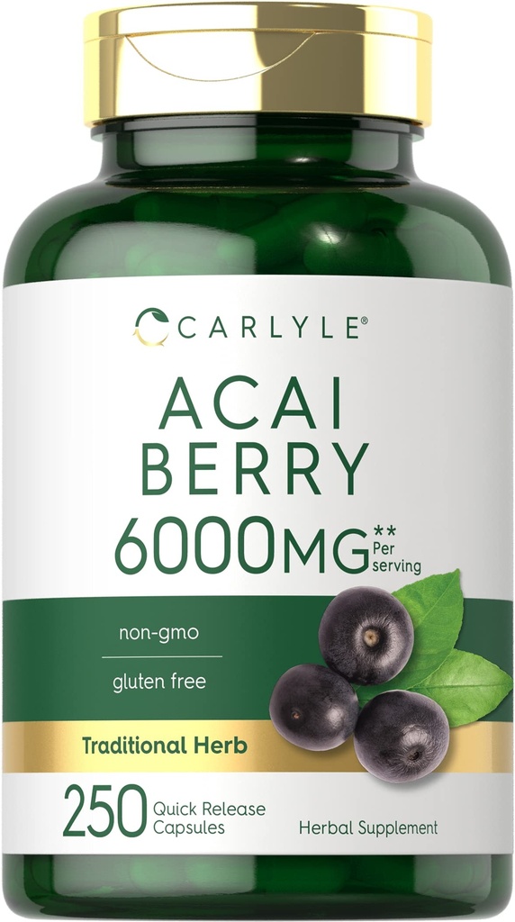 Carlyle Acai Berry Capsule 6000mg | 250 Count | Non OGM & Gluten Free Acai Berry Extract