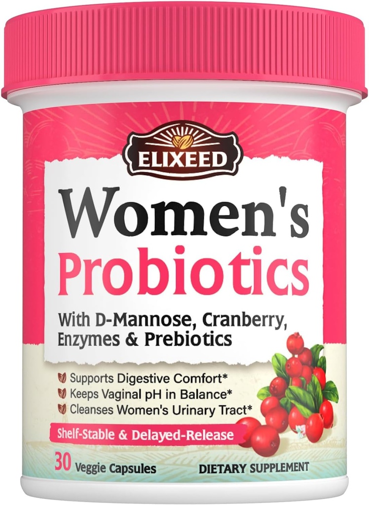 Probiotici per le donne, 120 miliardi di CFU con Prebiotici Mirtillo D-Mannose & Enzimi, Vaginale digestivo & salute del tratto urinario, 30 Tappi di rilascio ritardati