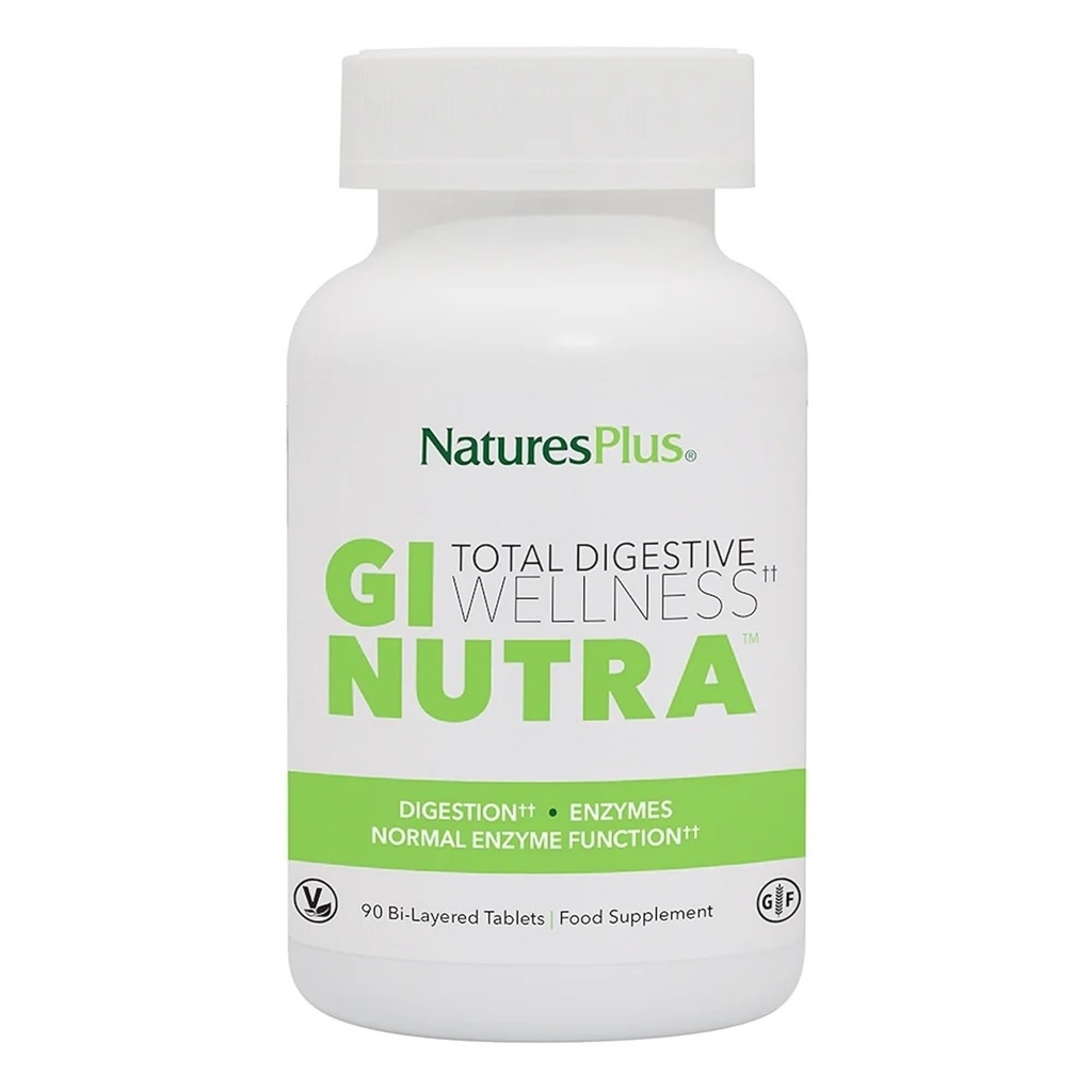 NaturesPlus GI Natural Total Digestive Wellness - 90 Compresse Bi-Layered - con L-Glutamina, Probiotici, Prebiotici & Enzimi - Gluten Free - 30 Serve