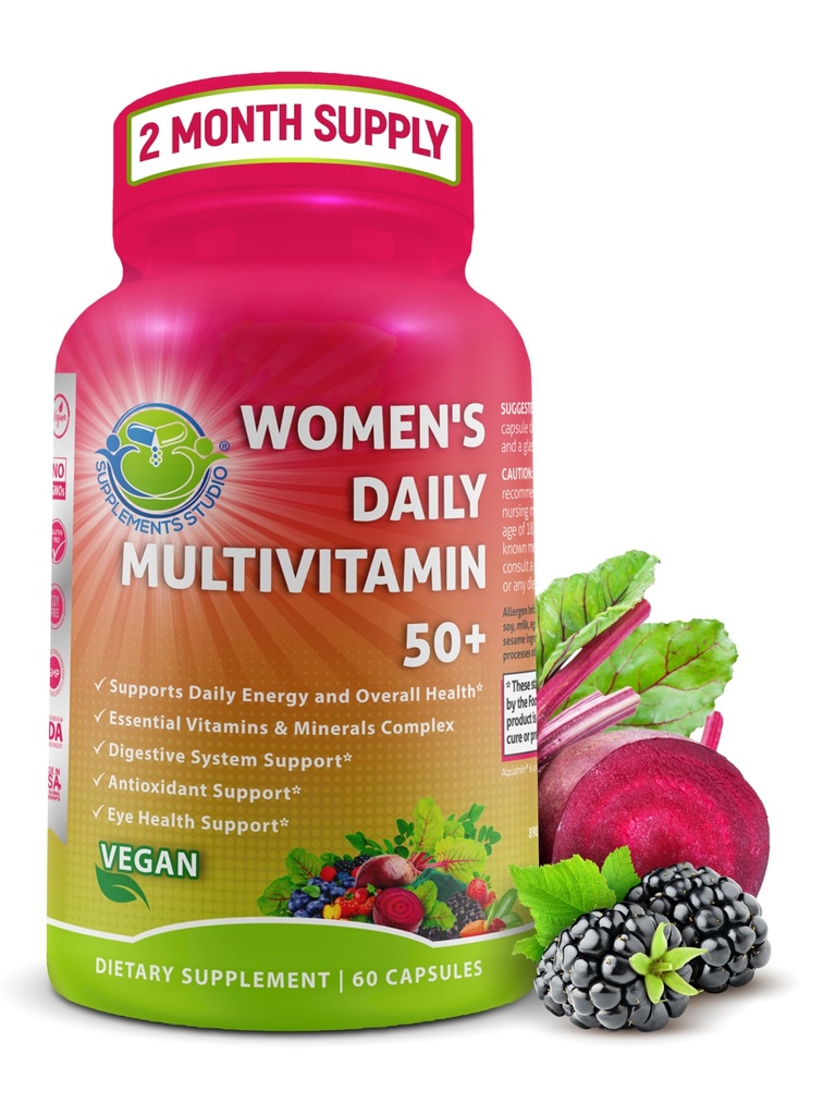 Multivitamina femminile al giorno 50 Plus - Vegan Multivitamina metilata per le donne 50 e oltre con Biotina, Superfoods organici & Lutein - Occhio, Energia, Gut & Assistenza sanitaria ottimale - Facile da ingoiare capsule