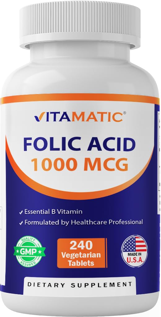 Acido Folico Vitamatico 1000 mcg (1 mg) - Compresse Vegetariane - 1667 mcg DFE - Vitamina B9 (240 Conte (Pacchetto di 1))