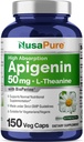 NusaPure Apigenin 50mg & L-teanina 200mg, 150 capsule di verdure, bioperina (non OGM, senza glutine)