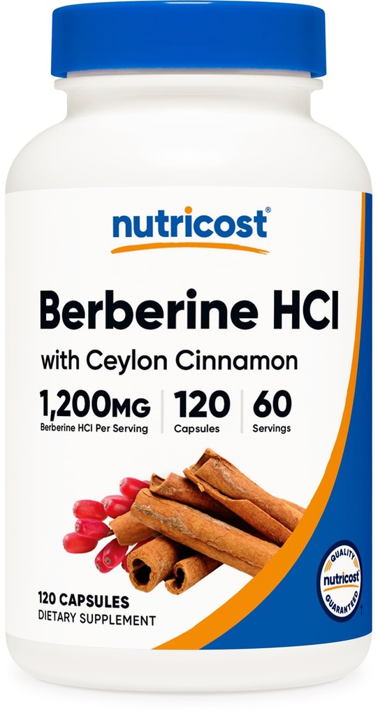Nutricost Berberina HCl con Ceylon Cinnamon Capsule (120 Capsule, 60 Serve) - Non OGM, Prodotto Animali-Free