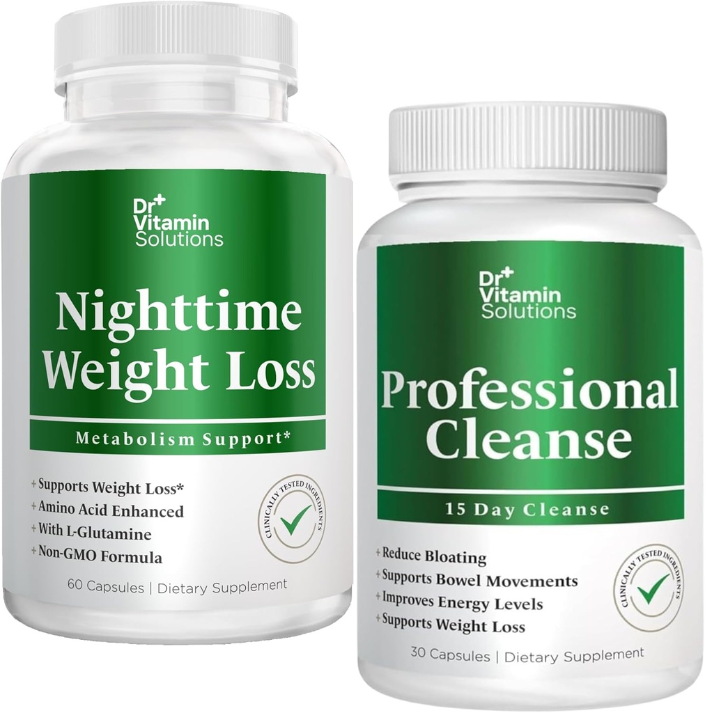 DR VITAMINA SOLUZIONI Bruciatore grasso notturno & 15 giorni Cleanse per Bloating & perdita di peso, Bundle, 90 caps