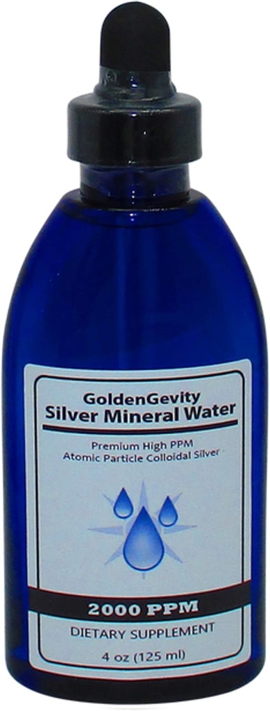 GoldenGevity 2000 PPM Colloidal Silver - 200x Più Potente | Particelle Bioattive di dimensioni atomiche dei minerali della traccia d'argento | Supplemento alimentare | Bottiglia 4 oz