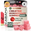 Creatina Monoidrato Gummies 5g - Solo 2g Zucchero, Made in USA - Sour Watermelon Flavor - Vegan & 3rd Party Tested - Pre & post Workout Supplement for Women and Men (120 Count, 40 Servings)