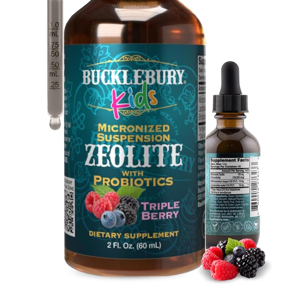 BUCKLEBURY Liquid Zeolite Detox per bambini con probiotici - Probiotici a bacca naturale senza zucchero per bambini - Zeolite Heavy Metal Detox e supporto immunitario - 2 Fl Oz