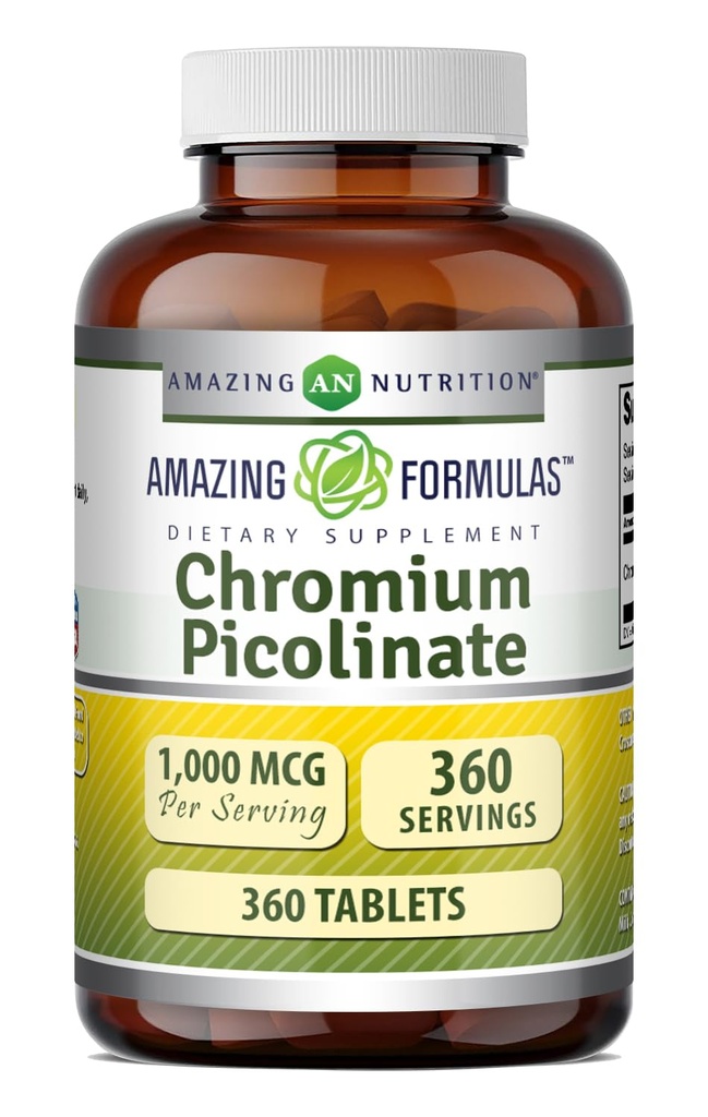 Incredibile Formulas Chromium Picolinate 1000 Mcg | Compresse Supplemento | Non-GMO | Gluten Free | Made in USA (1 Pack | 360 Count)