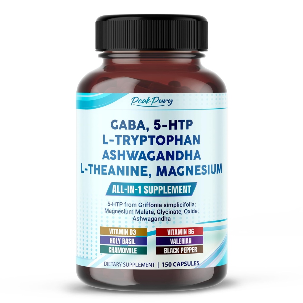 GABA, 5-HTP L-Tryptophan Ashwagandha Camomilla L-theanine Magnesium - Made in USA