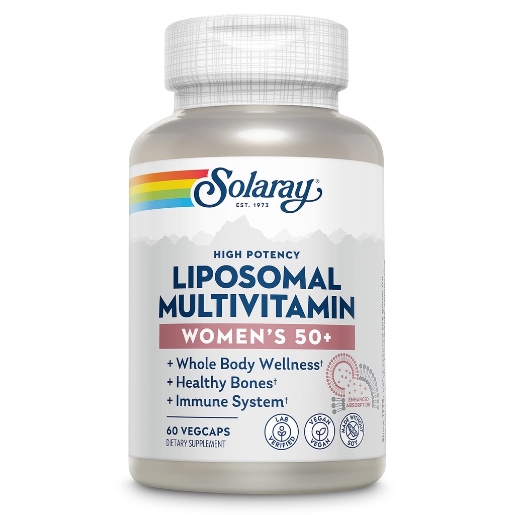 SOLARAY Multivitamina liposomica per le donne 50 Plus, Assorbimento potenziato con ferro, vitamina D, vitamina C, B12, Biotin & More, Supporto immunitario & Bone Salute, Vegan, 30 Serve, 60 VegCaps