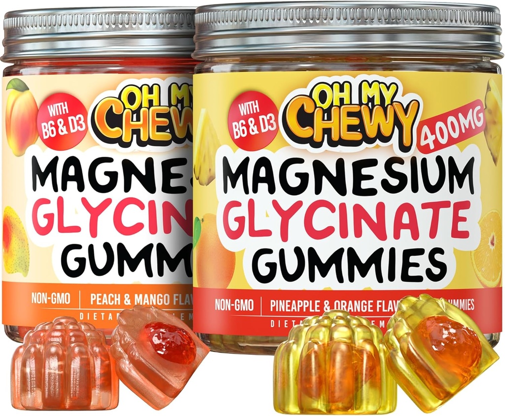 Magnesio Gummies Bundle – 2 bottiglie (60 ciascuno) – Ananas Orange & Peach Mango