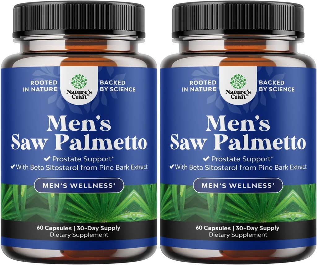 Sega Palmetto per gli uomini con Beta Sitosterol - Sega Palmetto Estratto Integratore di supporto per la prostata per la salute degli uomini e migliore controllo della vescica Plus Ripristino dei capelli Supplemento per la salute dei capelli per gli uomini - 2 Confezione