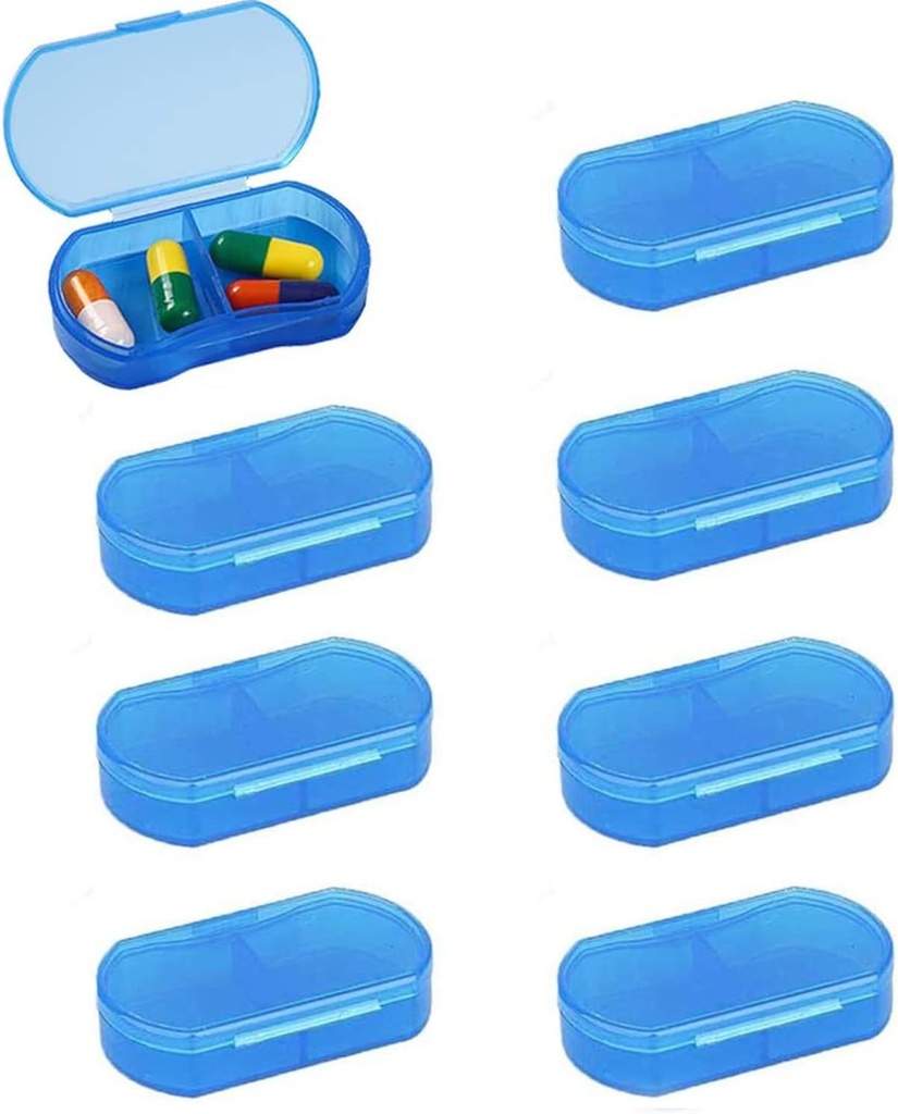 8PCS Pill Case Organizer Pocket Small Pill Holder, Daily AM & PM container, Medicine Holder, Ideale per il Farmaco, Vitamina, Supplemento, Perfetto per il viaggio, Ideale per il Purse (Blue)