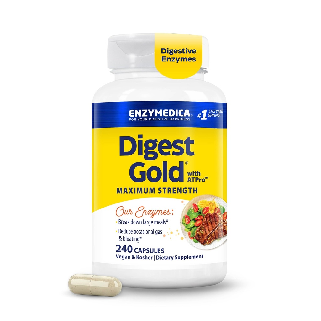 Enzymedica Digest Gold + ATPro, Formula di Enzima di Forza Massima, Previene Bloating e Gas, 14 Enzimi chiave Compresi Amylase, Protease, Lipasi e Lattasi, 240 Capsule