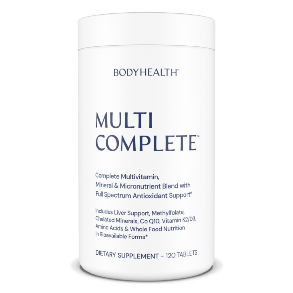 BodyHealth Multi Complete (120 Ct) Multivitamina quotidiana per gli uomini e le donne con tutti gli alimenti, minerali, antiossidanti, concentrati alimentari verdi organici e estratti di disintossicazione del fegato, vegano e non OGM