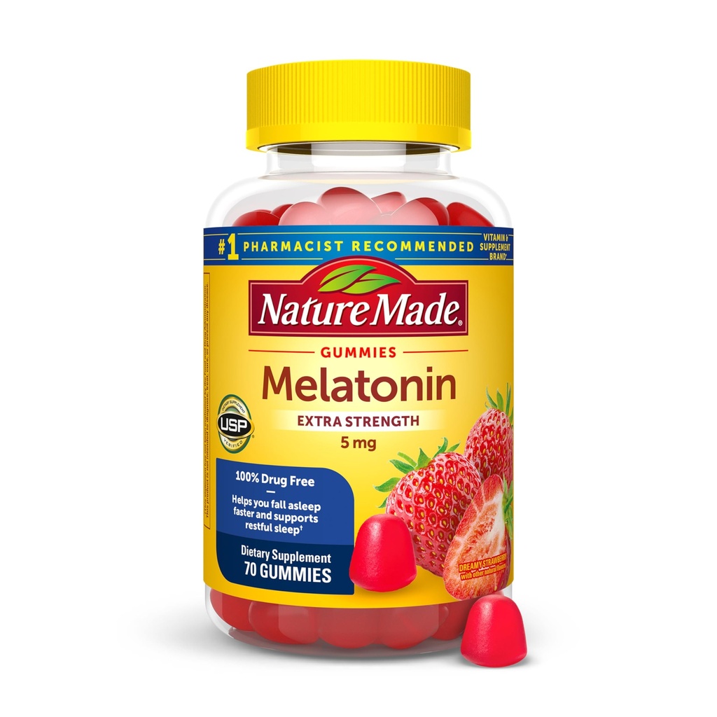 Natura fatta Melatonina 5mg Adulto Melatonina Gummies, 100% Droghe Dormire Libero, 70 Gummies, Natura Extra Forza Made Melatonin