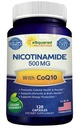 Nicotinamide con CoQ10 (120 capsule) - Vitamina B3 500mg (Niacinamide Flush Free) - Polvere di Coenzyme Q10 - VIT B-3 & Coq 10 pillole supplemento per sostenere l'energia, NAD, & Skin Cell Health
