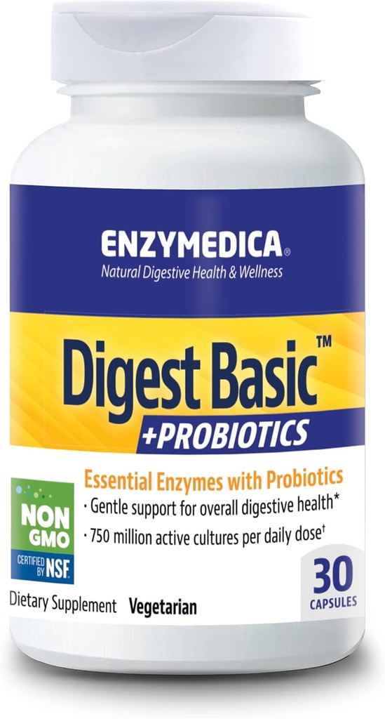 Enzymedica - Digest Basic + Probiotics, enzimi digestivi essenziali con probiotici, 30 capsule FFP