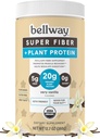 Bellway Super Fiber + polvere di proteina, polvere di supplemento di fibra di Psyllium organico senza zucchero con 20g Protein Per Serving, Vanilla Molto, 12.7 oz