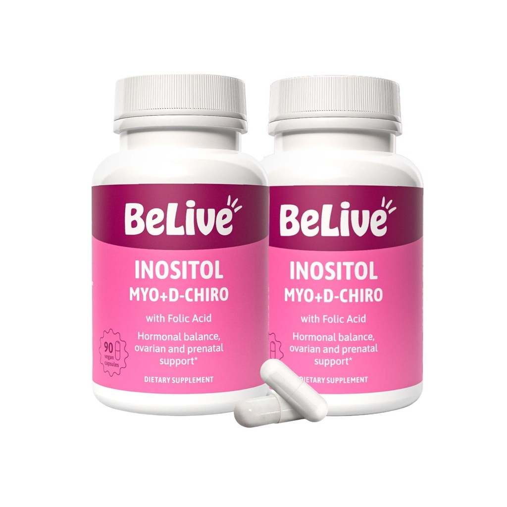 BeLive Myo-Inositol & D-Chiro Inositol Supplemento – 2 Pack – 90 capsule Ogni – 40:1 Rapporto con acido folico per le donne