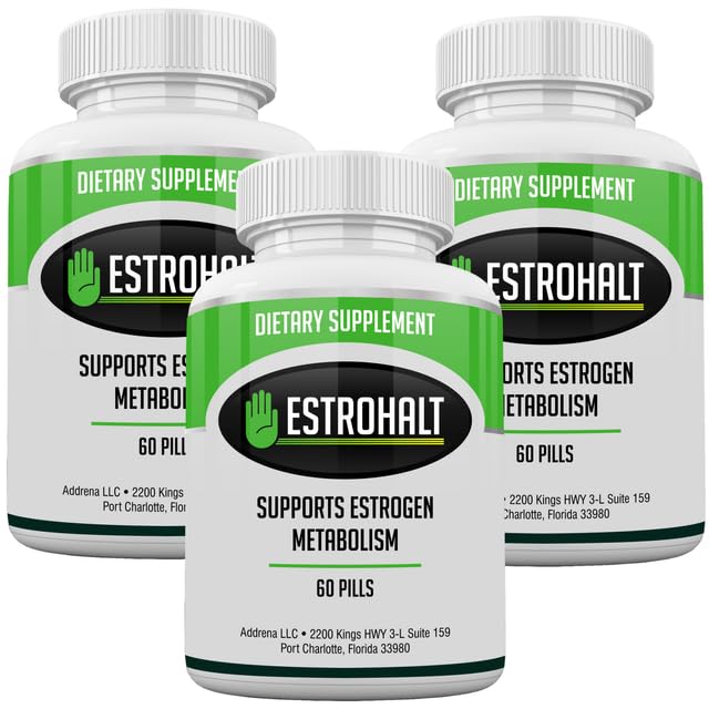 Estro-Halt 3 Pack 180 Compresse- DIM Supplemento (Diindolylmethane) e Indole-3-Carbinol (I3C) Migliore Estrogen-Blocker per le donne e gli uomini | Natural Aromatase Inhibitor Vitamin per aiutare PCOS, Menopausa e PMS