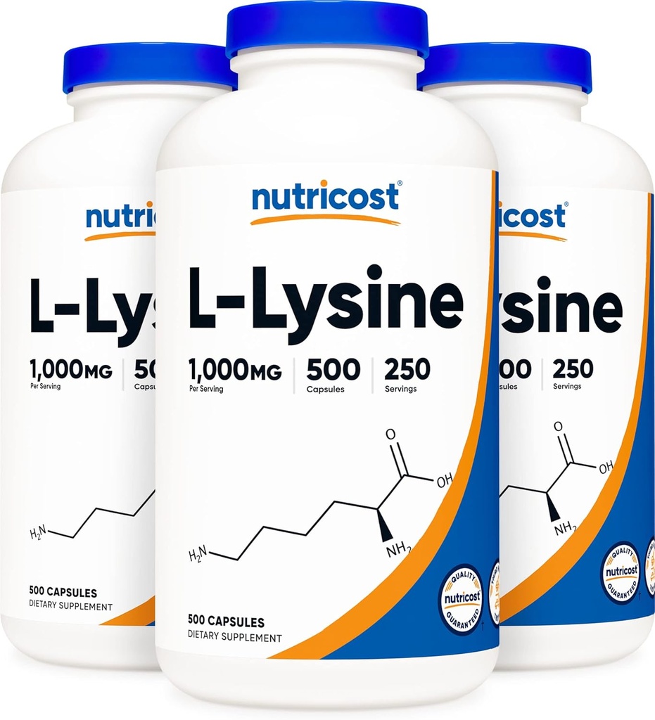Nutricost L-Lysine 500mg (1000mg Serving), 500 capsule (3 bottiglie)