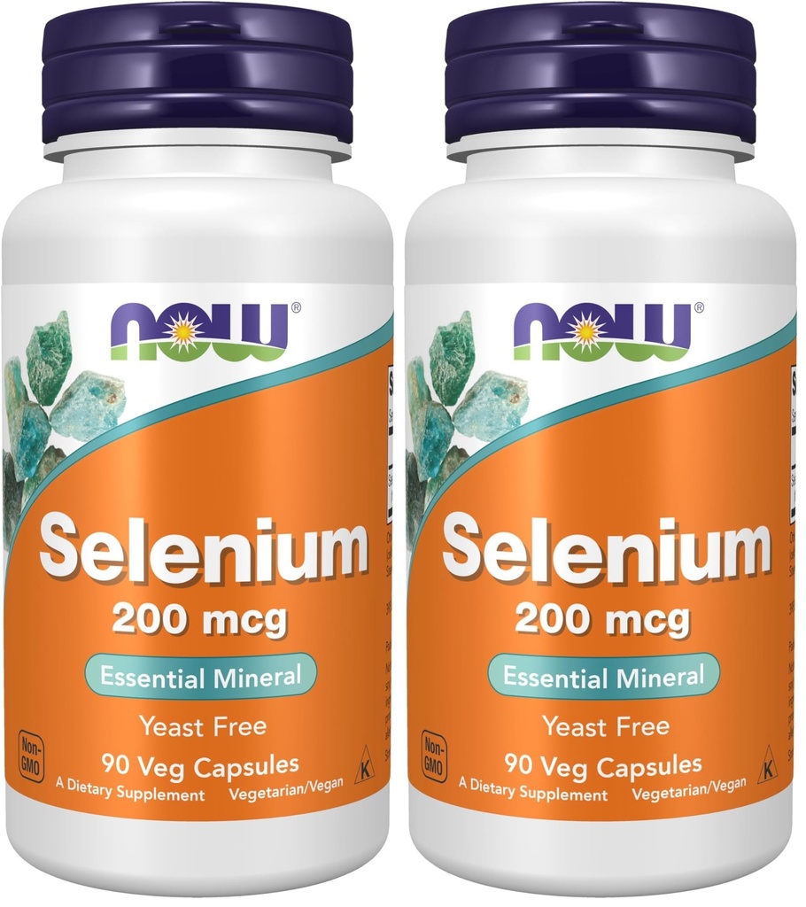 NOW Integratori, Selenio (L-Selenometionina) 200 mcg, Minerale Essenziale*, 90 capsule di Veg (Pacchetto di 2)