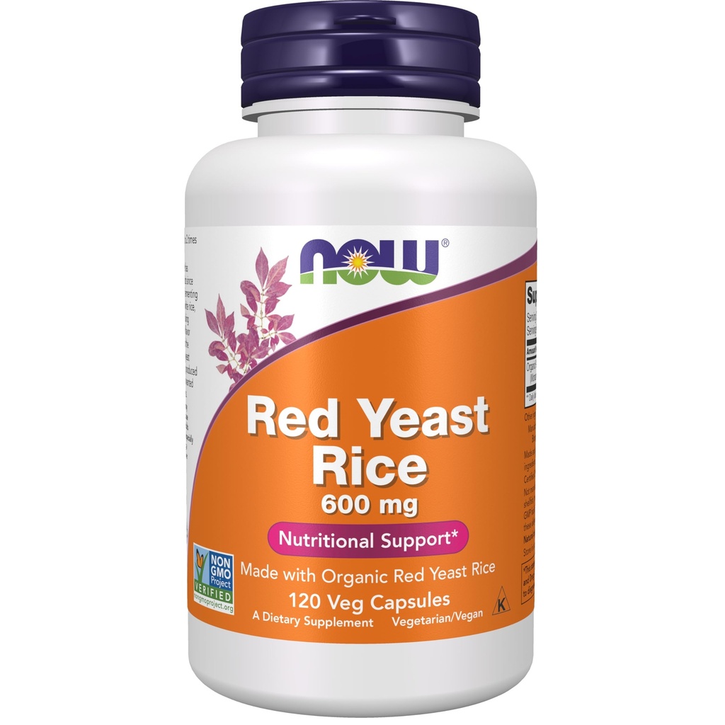 NOW integratori, riso rosso lievito 600 mg, fatto con riso rosso lievito biologico, 120 capsule di veg