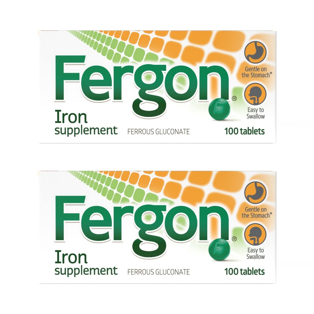 Tavole di supplemento di ferro ad alta potenza Fergon, 100 conte, confezione da 2