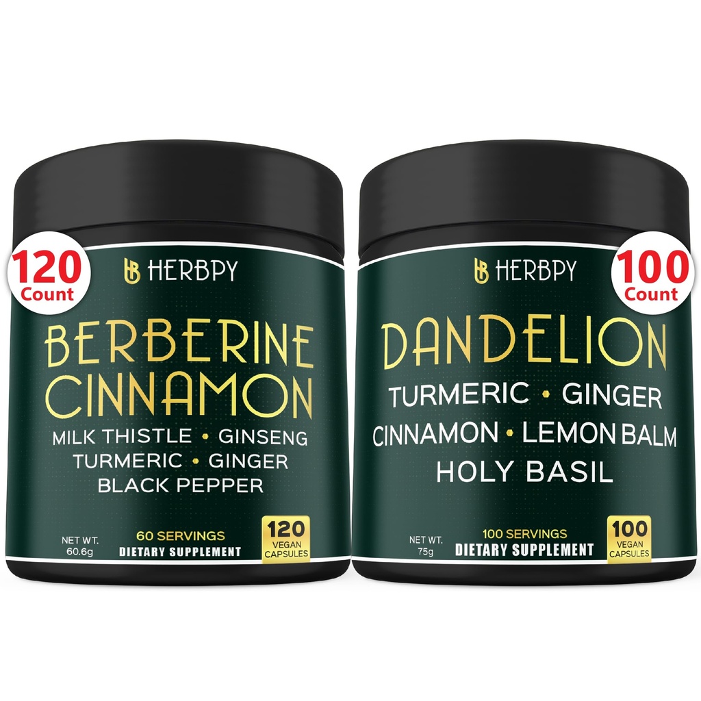 Bundle 7in1 Berberina HCl & 6in1 Dandelion Supplemento - Supporto Immune, Digestione e salute del cuore