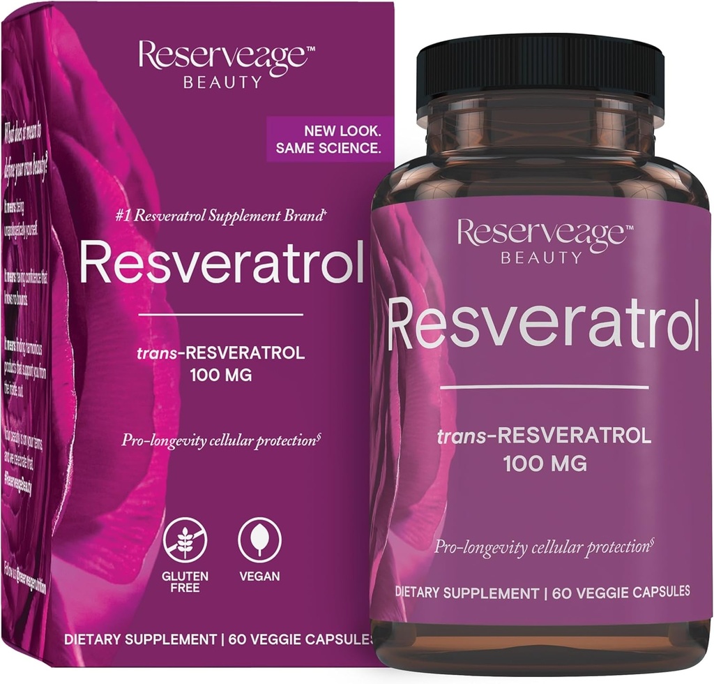 Riserva bellezza, Resveratrolo 100 mg, Supplemento antiossidante per la salute cardiaca e cellulare, Supporta l'invecchiamento sano e sistema immunitario, Paleo, Keto, 60 capsule (60 Serve)