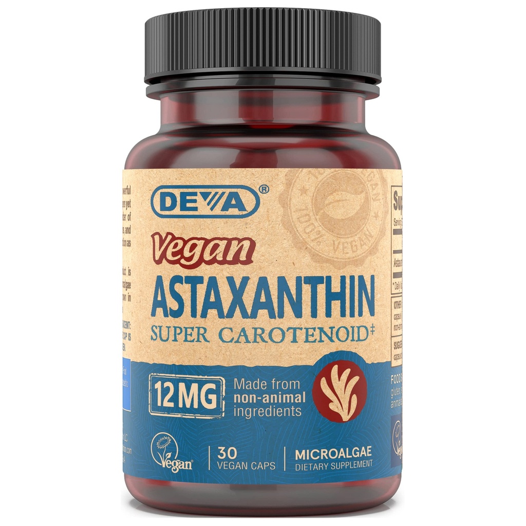 DEVA Nutrition Vitamine Astaxantina 12mg, Vegan, Fatto da Haematococcus Pluvialis Microalgae, 30 Capsule, 1-Pack