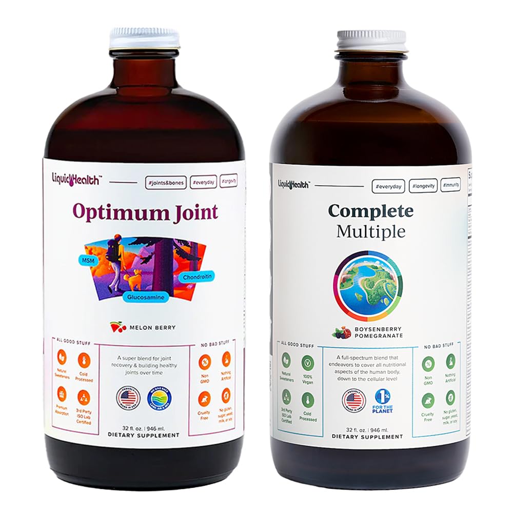 LIQUIDHEALTH Optimum Joint Glucosamine Chondroitin Supplement & Complete Multiple Daily Multivitamin Bundle for Men & Women - Supporto immunitario, Bone Joint Health, Whole Foods - USA Made, Vegan, Non OGM