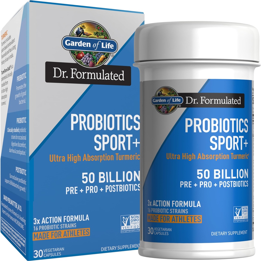 Giardino della vita Dr Formulato Probiotici Sport Integratore Digestivo, Prebiotici Organici per Donne & Uomini Atleti, Curcumina Turmerica Clinicamente Studiata, 50 miliardi di CFU, Salute Gut, Acidophilus, 30ct